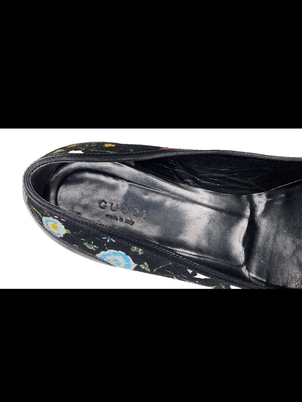 Gucci Floral Flats Horse-bit Leather Fabric Black Shoes Bamboo Detail Italy9.5 B - Picture 3 of 15